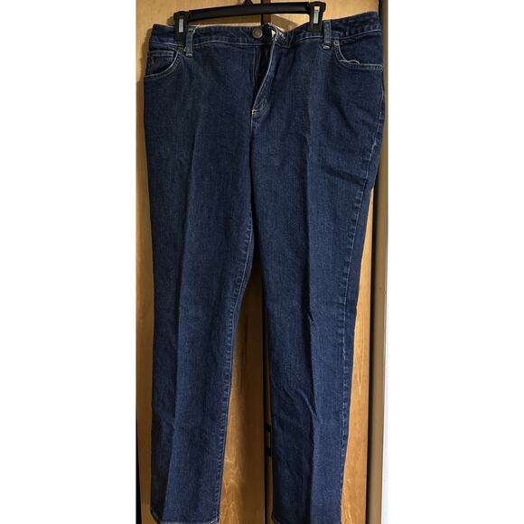 Lands' End Women's Dark Wash Blue Denim Mid-Rise Straight Leg Jeans Size 16 x 31 - Picture 1 of 5